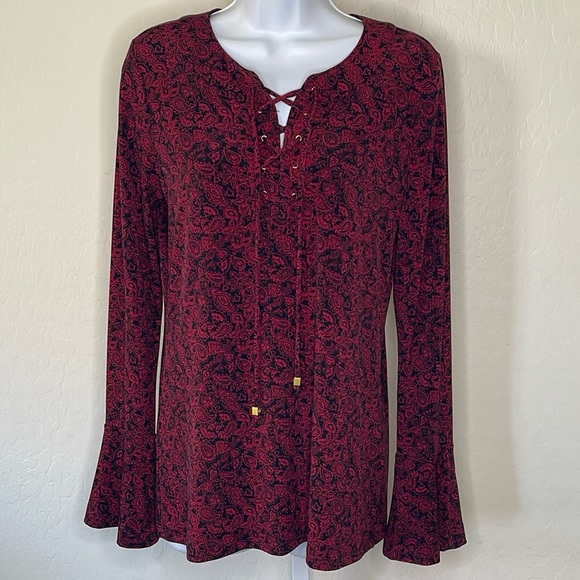 MICHAEL Michael Kors Tops - MICHAEL Michael Kors Red and Black Lace-Up Top